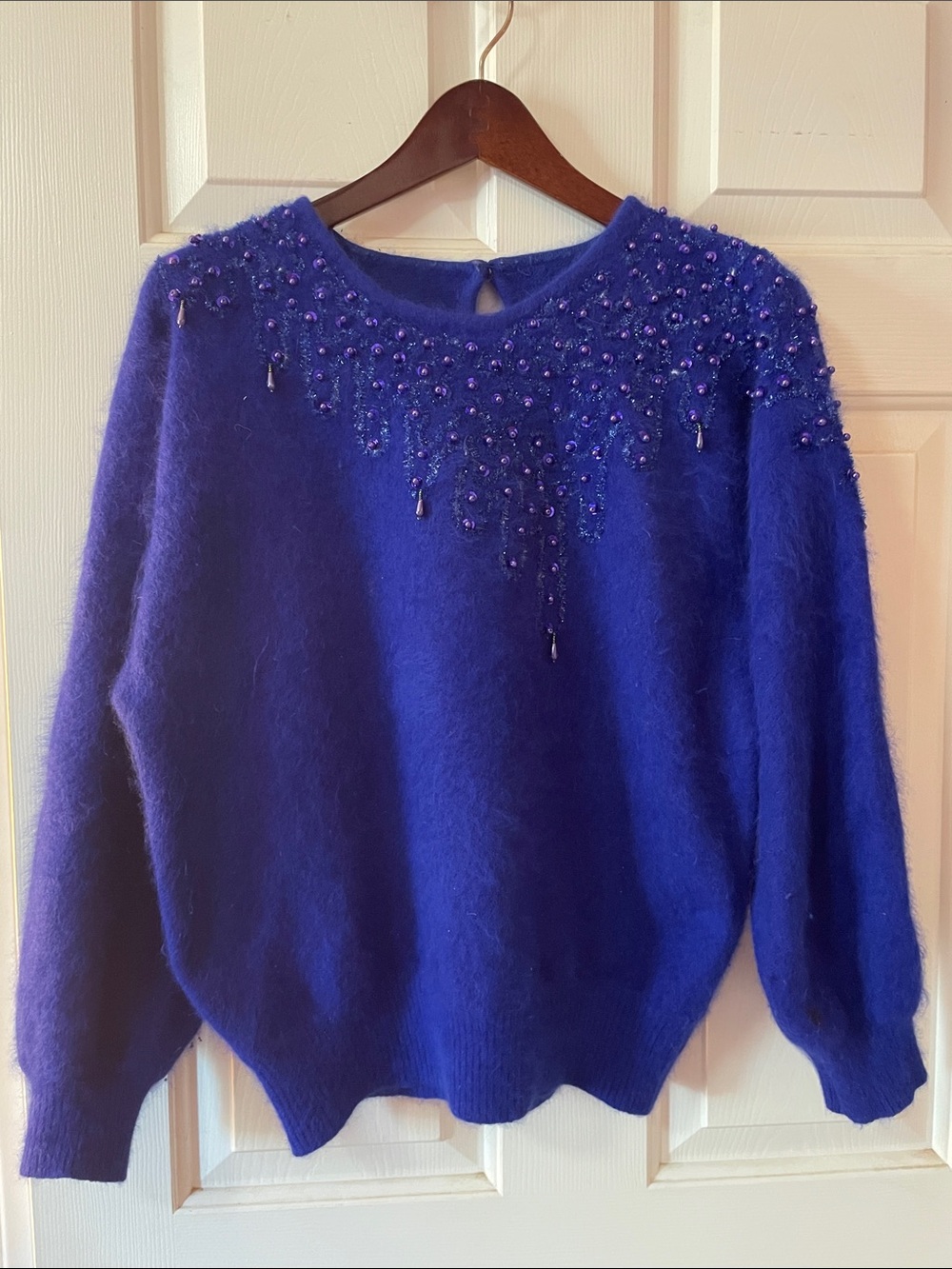 VTG BEADED ANGORA CREWNECK SWEATER